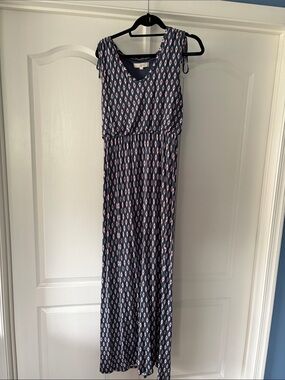 LOFT Navy Maxi Dress with Pink & White Geo Print